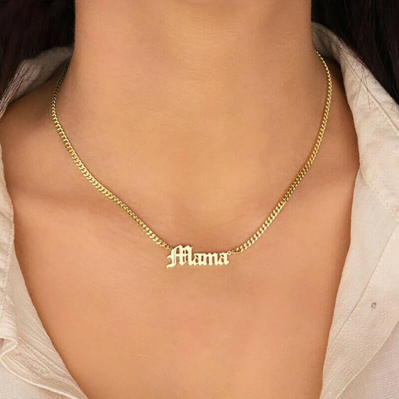 

Custom Cuban Chain Name Necklace Stainless Steel Gothic Name Jewelry Personality Nameplate Necklaces Gift For Women