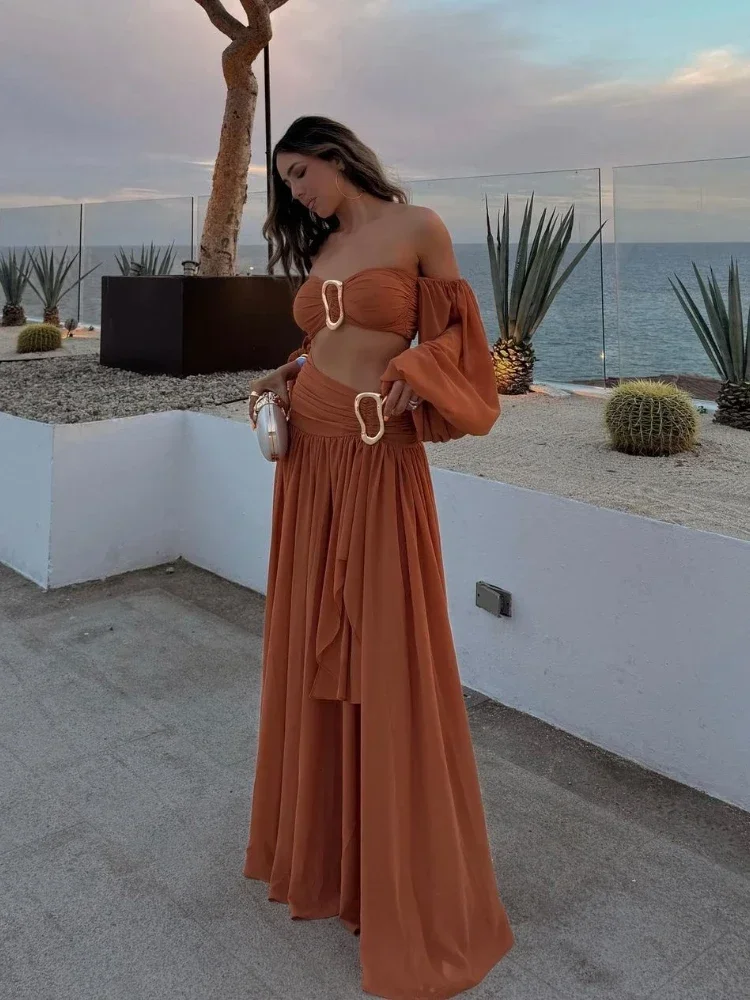 Пикантный женский плиссированный комплект с юбкой миди разрезом топы длинным