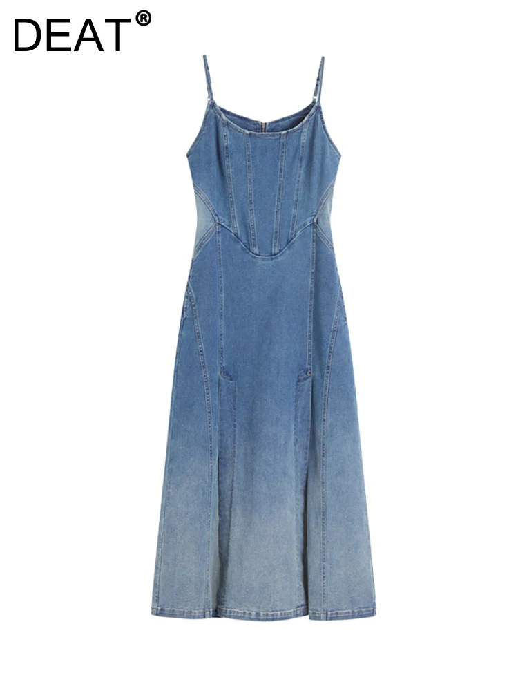 

Женское джинсовое платье DEAT, облегающее длинное платье на тонких бретельках с градиентом, модель 29L1435 на лето, 2023