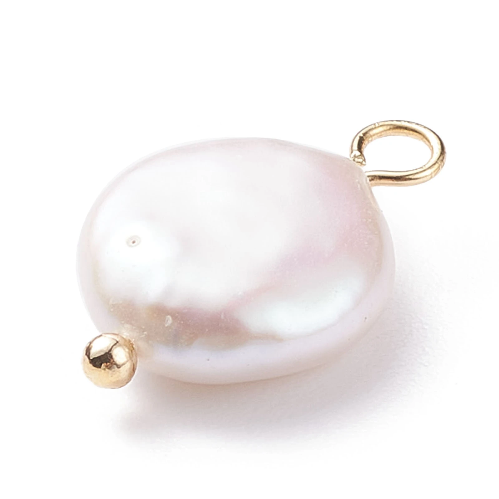 10pcs Natural Baroque Pearl Keshi Pearl Pendant Flat Round with Golden/Platinum Color Loop for Earring Necklace DIY Jewelry Make