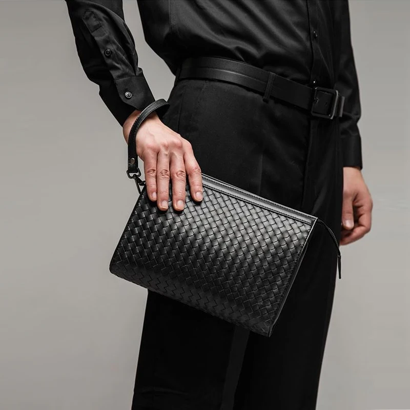 

Casual Genuine Clutch Top Capacity Bag Bag File Package Embroidery Leather Men's Envelope 2022 Large Woven Fashion Business New