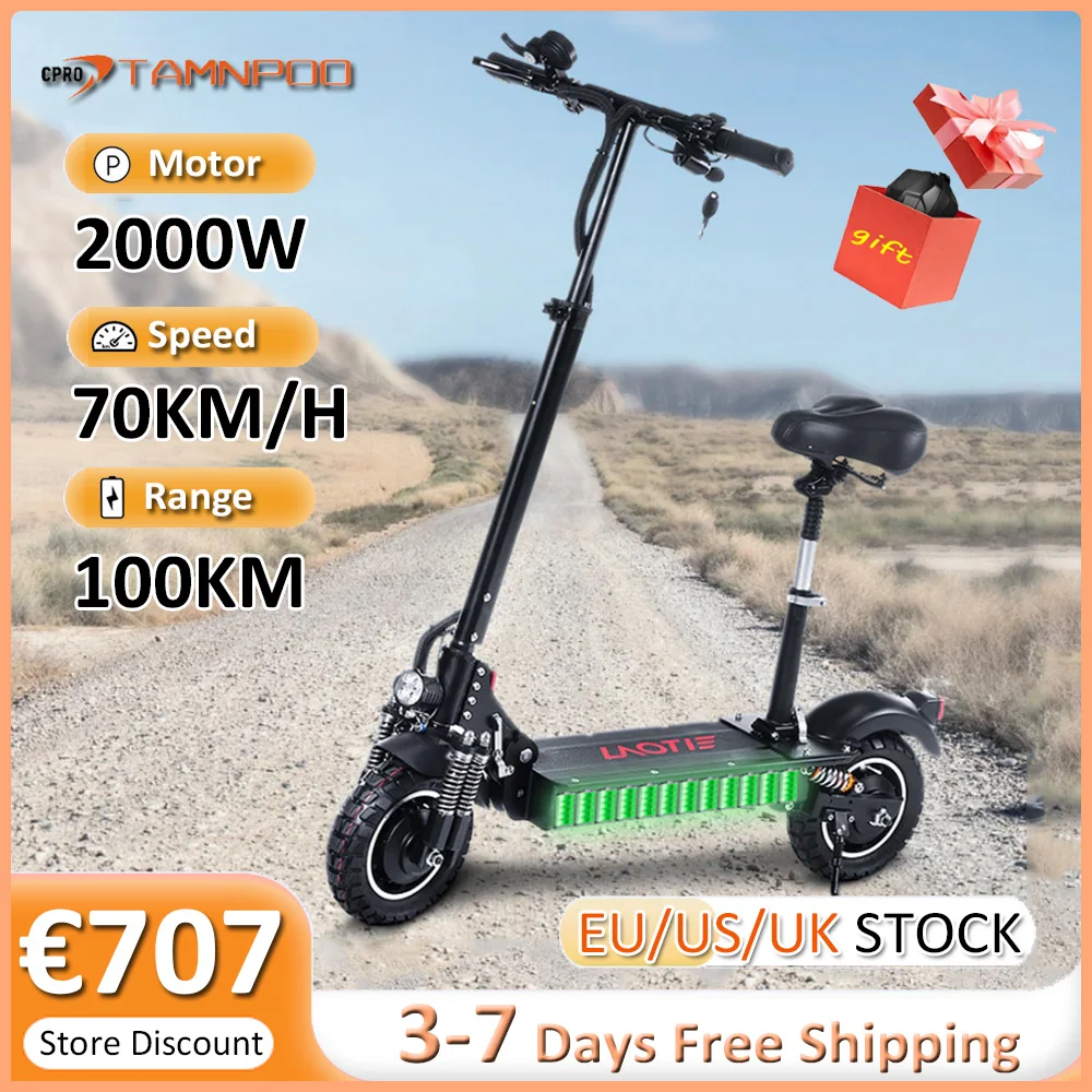 

2000W Dual Motor Electric Scooter 52V 28.8Ah 100km Range Max Speed 70KM/H 10" Tire Shock Absorbing Folding Kick Scooter Adults