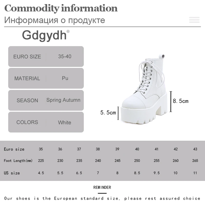 Gdgydh Platform Heeled Boots White Cross-tied Trendy Shoes Women Heels Round Toe Ankle Booties Comfort College Student Shoes
