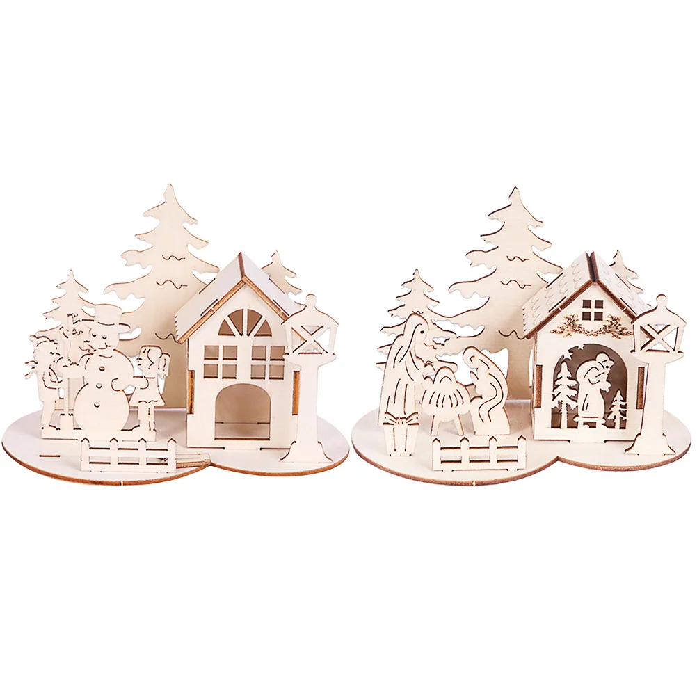 

House Christmas Wooden Diymodel Puzzles 3D Kids Village Brainteaser Houses Puzzlefigurinecraft Scene Mini Kit Adornment Carving