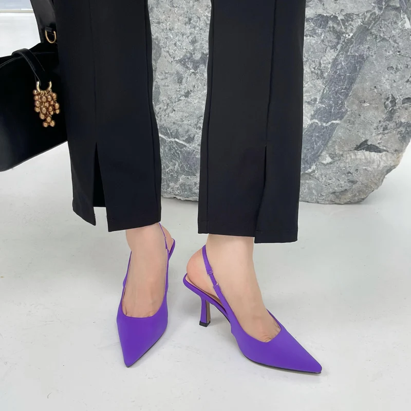 

Purple Heels Ladies Pumps Classic Stiletto Pointed Toe Slingback Shoes Summer Office Shoes Women High Heels Scarpins Femininos