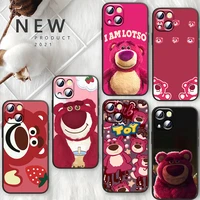 phone case for apple iphone 14 13 12 mini 11 xs pro max x xr se 2020 8 7 6 plus toy story strawberry bear funda black cover