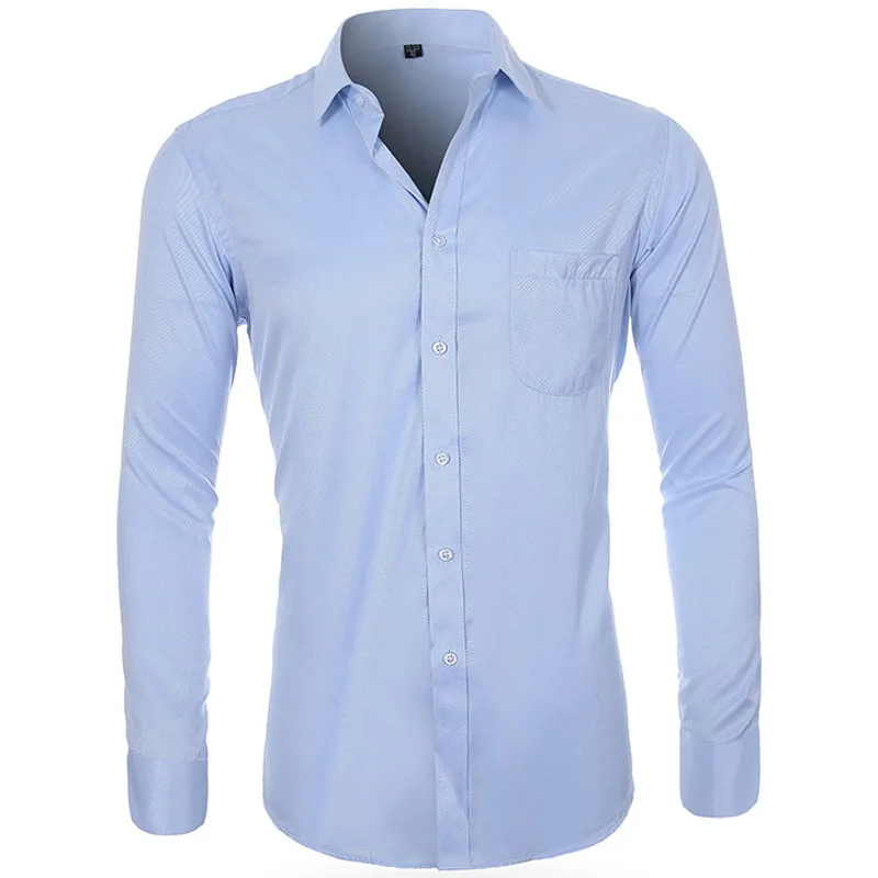 Мужская деловая рубашка Классическая однотонная хорошего качества с длинным