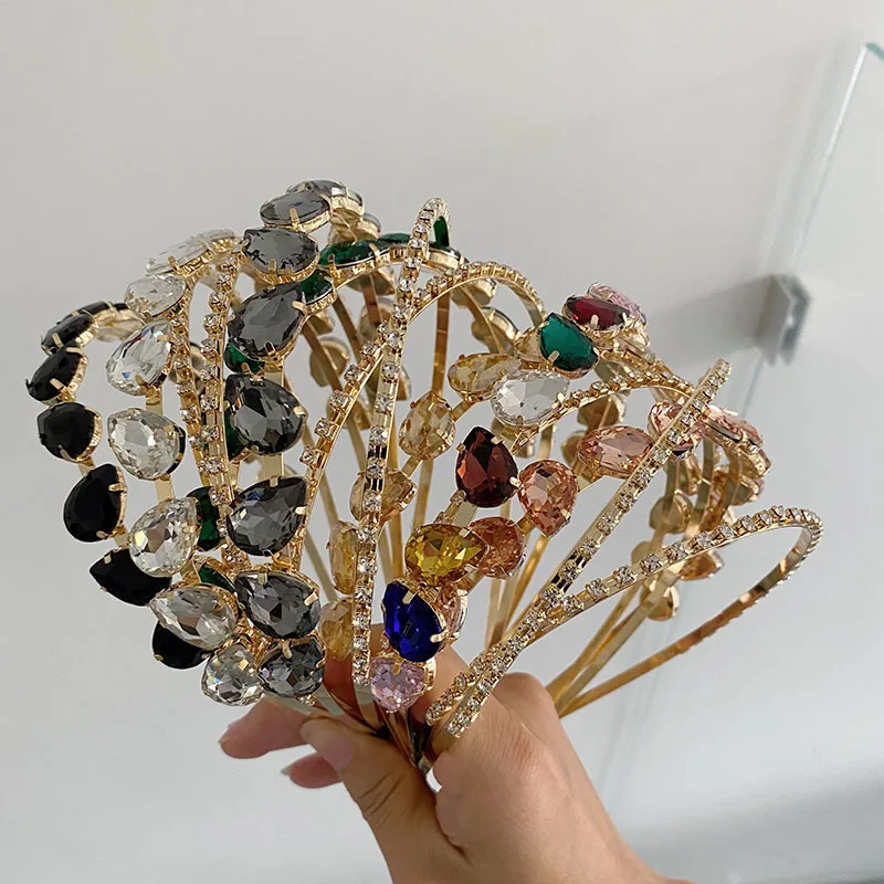 

Korean Summer New Metal Glass Double Layer Hair Hoop Birthday Party Creative Headband 2023 Women's Baroque Hair Accessories Gift