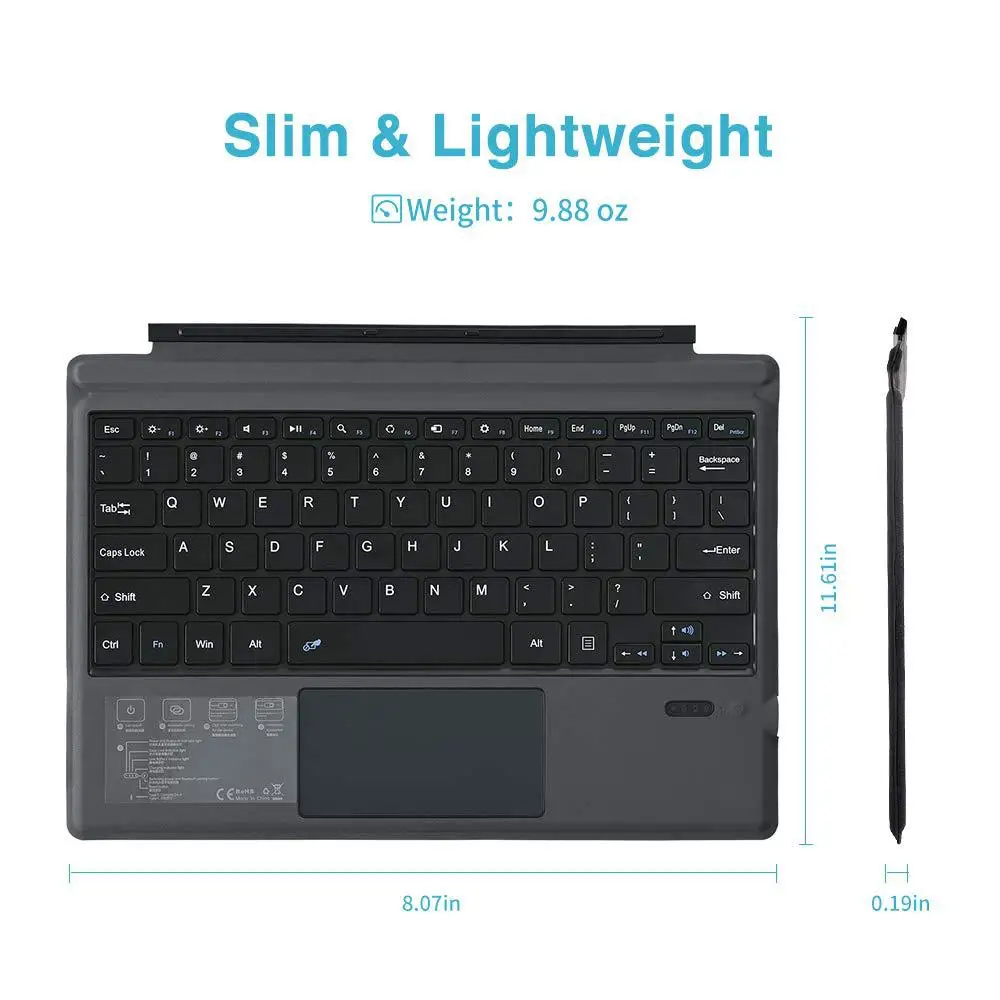 Wireless Bluetooth Keyboard for Microsoft Surface Pro 3/4/5/6/7 Pro 9 8 GO 12 3 Tablet Keyboard With Touchpad Backlight Keyboard images - 6