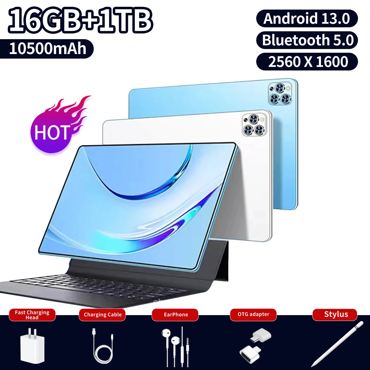 

10.1inch Tablet PC Android 13.0 16GB RAM, 1TB ROM, Wi-Fi, Google Play, GPS Dual SIM, Calling With Keyboard, Global Edition