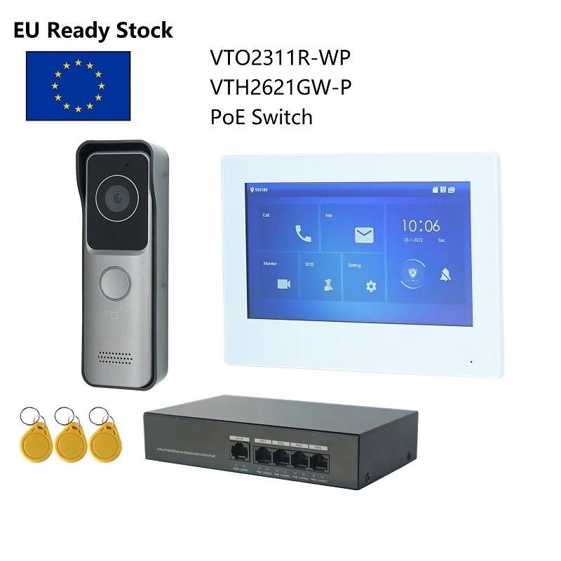 

DH Logo Multi-Language IP Video Intercom KIT, Support RFID card ,include VTO2311R-WP & VTH2621G-P / VTH2621GW-P , SIP firmware