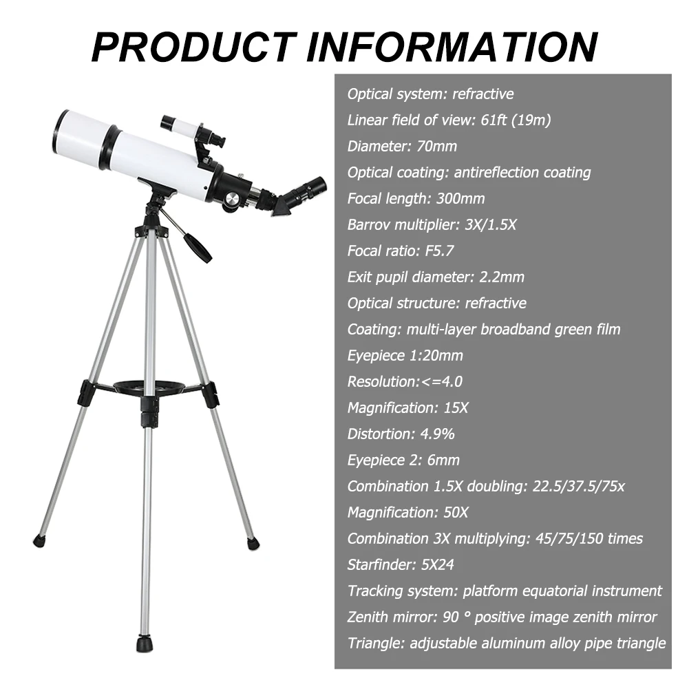 Professional Astronomical Telescope Monocular 150X Refractive Spotting Scope Deep Space Star View Moon Telescope with Tripod images - 6