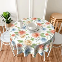 watercolor floral roses tablecloth round 60 inch table cover wrinkle resistant waterproof for kitchen picnic outdoor table cloth