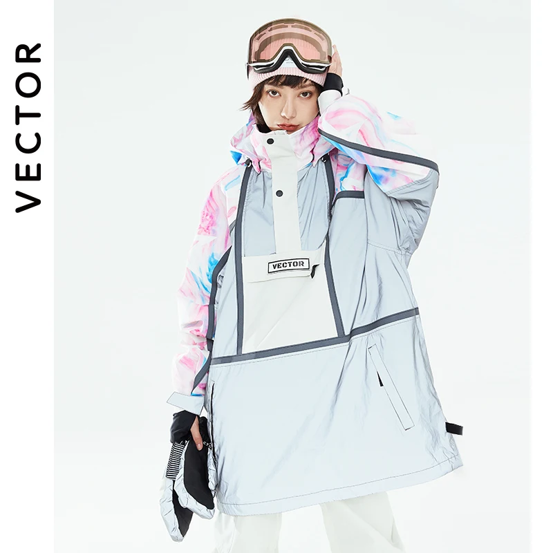 VECTOR Ski Wear Women's Hooded Sweater Reflective Trend Ski Wear Thickened Warmth and Waterproof Ski Equipment Ski Suit Women