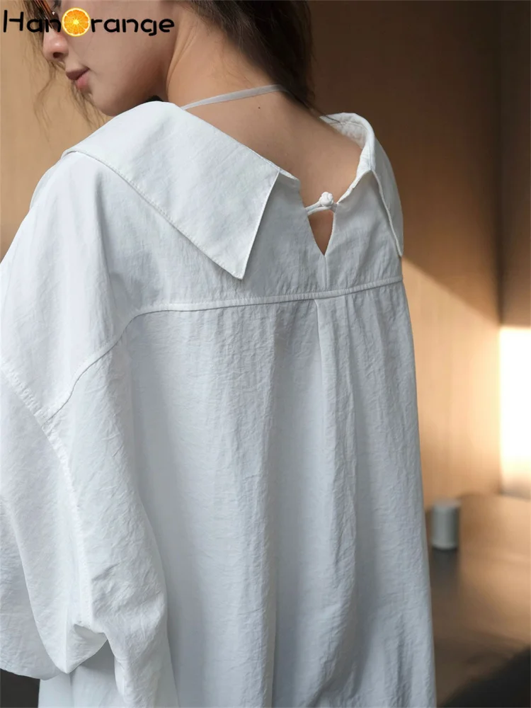 HanOrange 2024 осенняя ленивая рубашка с отложным воротником женская свободная