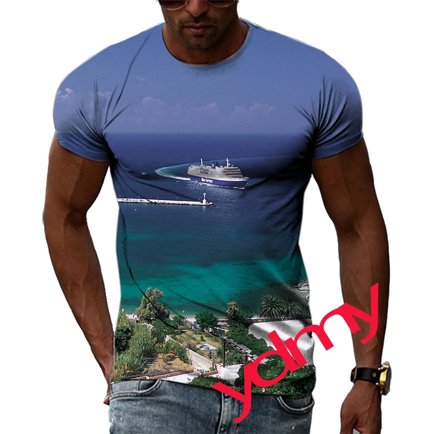 

Tide Fashion Summe Love Sea Picture Men's T-shirt Casual Print Tees Hip Hop Personality Round Neck Short Sleev Quick Drying