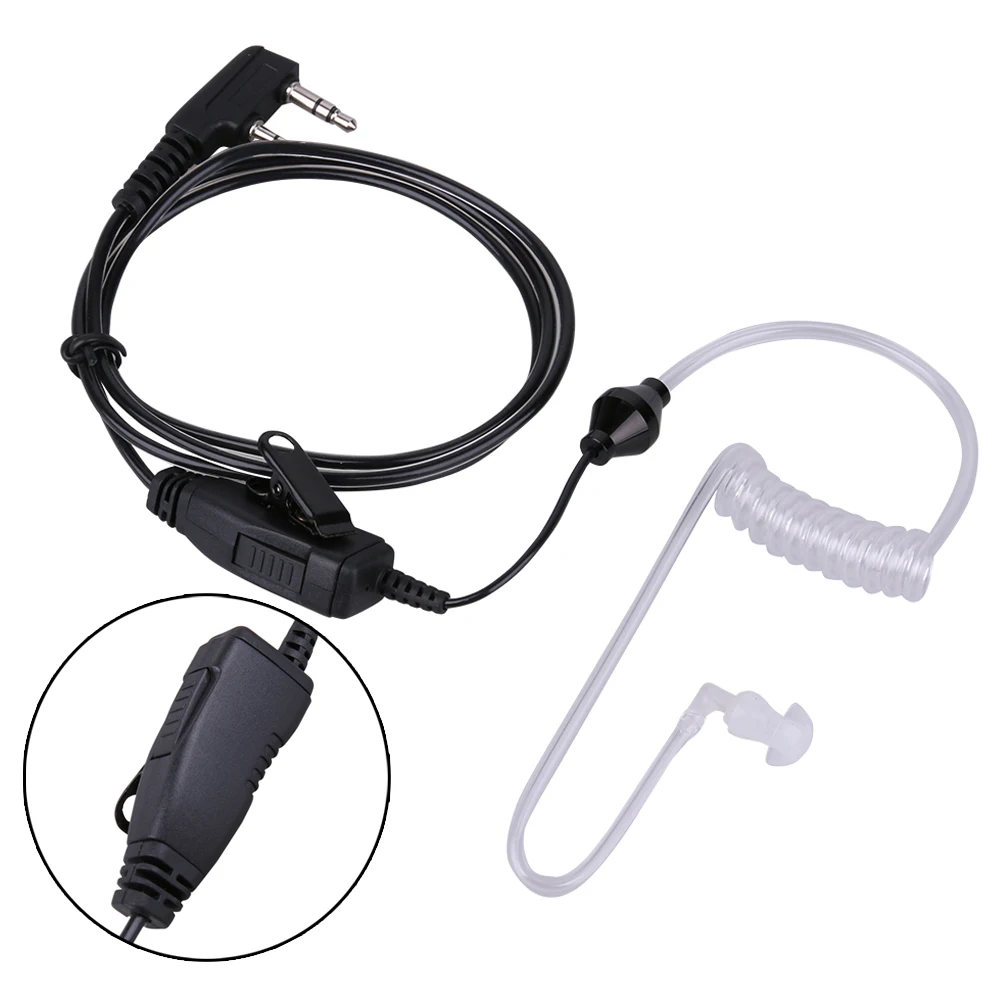 2Pin Acoustic Tube Headset PTT Mic Earpiece for Baofeng Kenwood 2way Radio