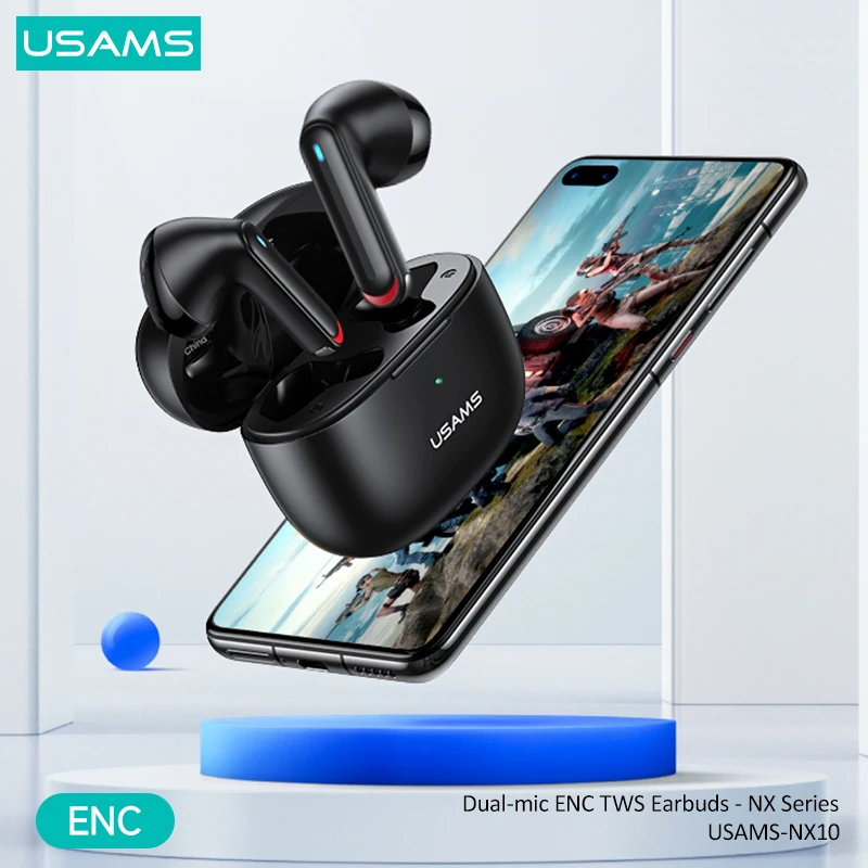 USAMS TWS Беспроводные наушники Bluetooth 5.2 Наушники ENC Гарнитура с микрофоном Зарядное