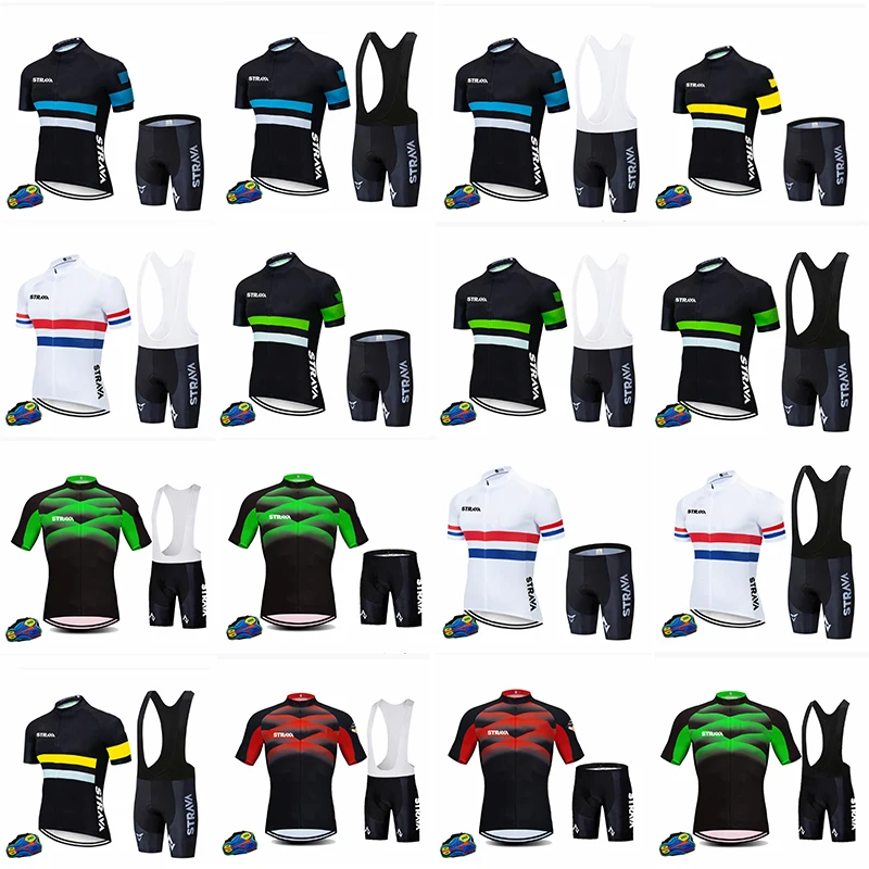 

STRAVA New Design Men Summer Cycling Short Sleeve Set, 100% Polyester MTB Bike Shirt Professional Breathable Cycling Jersey Set