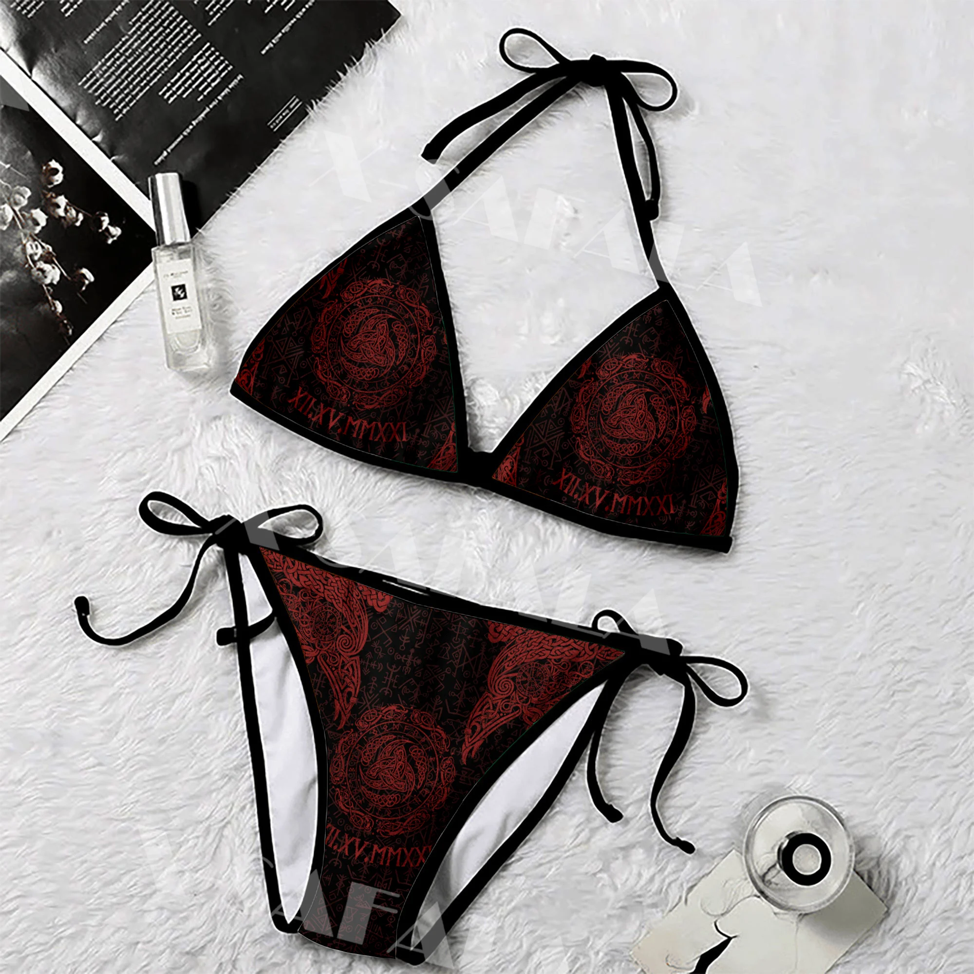 

Женский комплект микро-бикини с 3D-принтом викингов и мунина, летняя пляжная одежда, сексуальные пляжные купальные костюмы