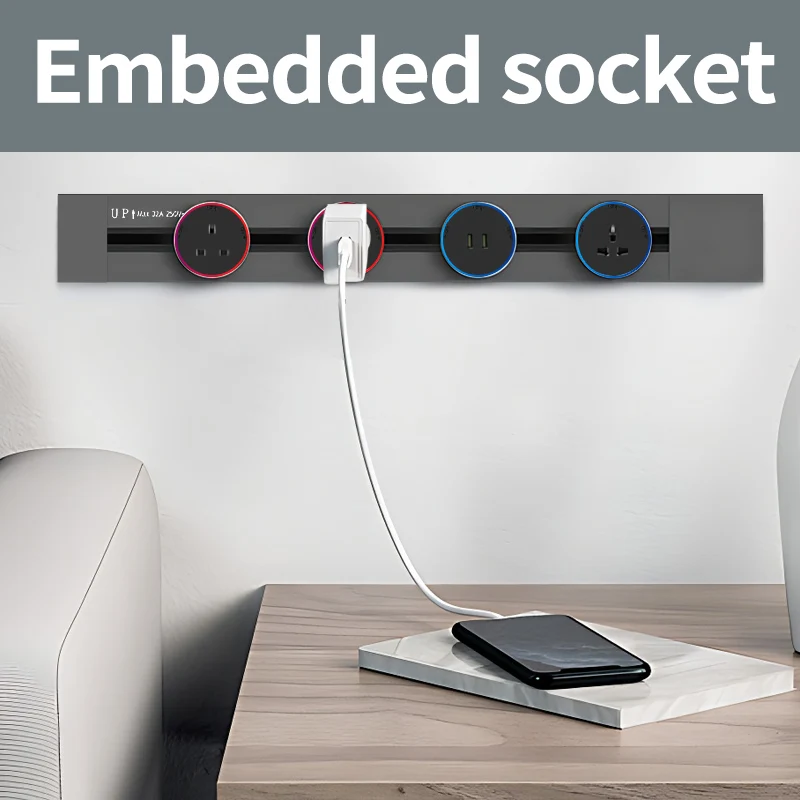 

Embedded movable slide rail socket, track insertion, kitchen dedicated concealed power rail, household guide rail socket