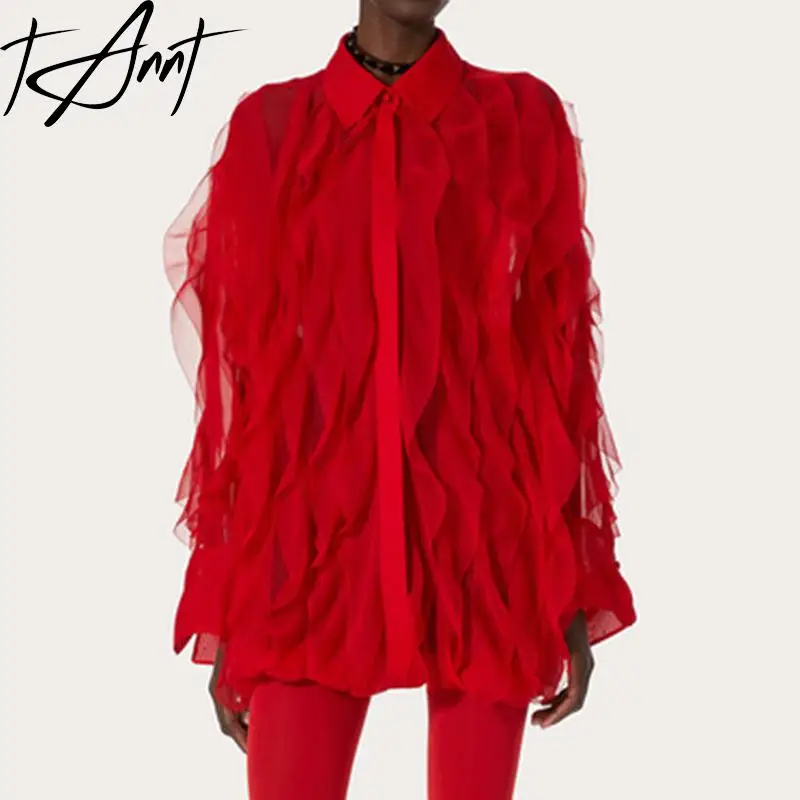 Женская блузка с оборками и длинным рукавом свободного покроя