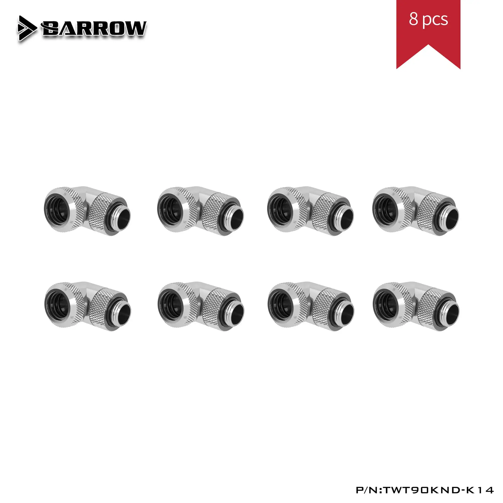 Barrow TWT90KND-K14 8PCS 90 Degree Hard Tube Fitting Water System For PC Cooling Pipes Modding DIY Gold/Black/White/Silver