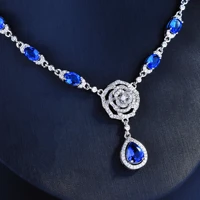 foydjew luxury designer jewelry camellia necklaces micro inlaid full diamond cornflower sapphire necklace chain for women