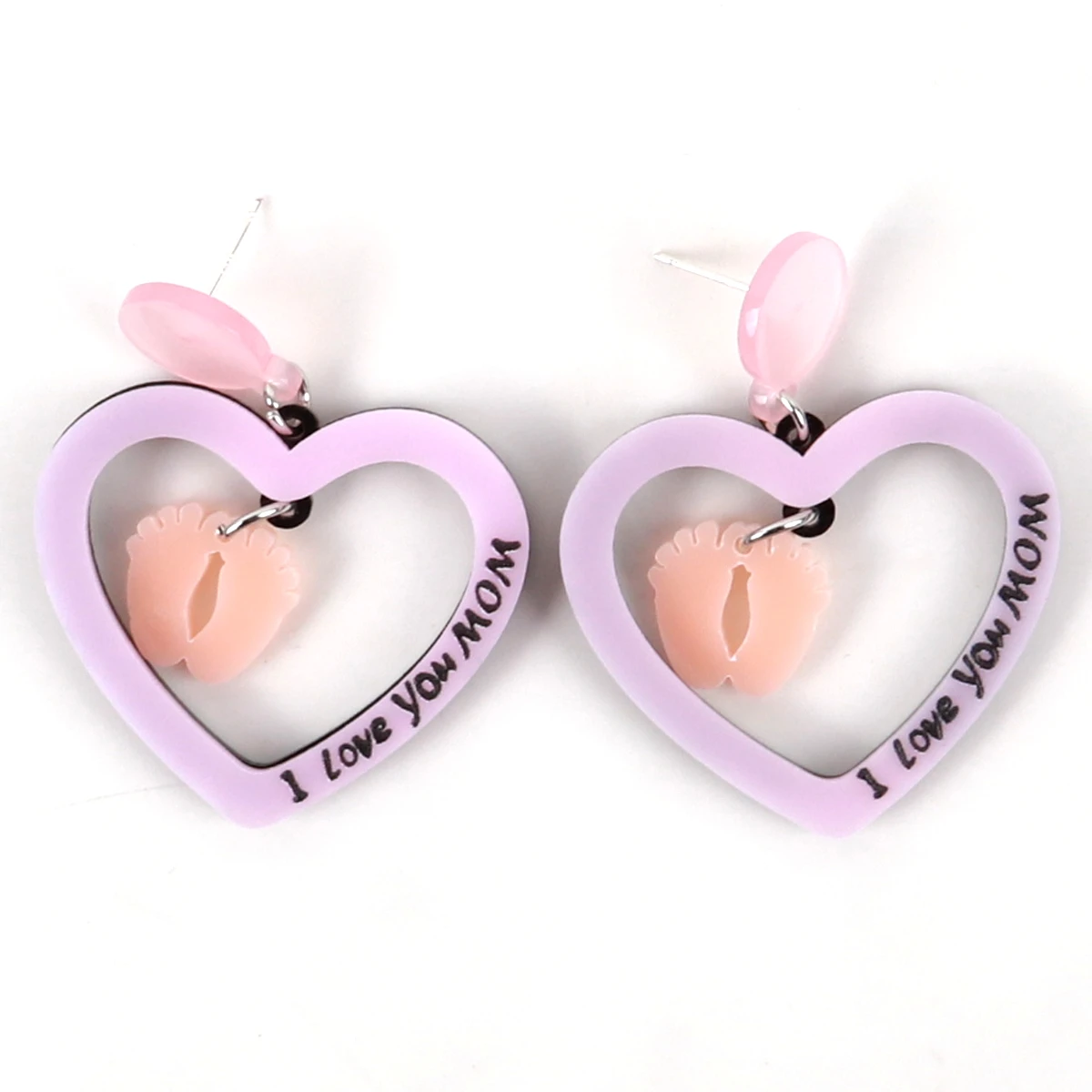 

2023 I Love You Mom Heart Acrylic Drop Earrings for Women Cute Baby's Feet Hollow Statement Earring Mother's Day Jewelry Gifts