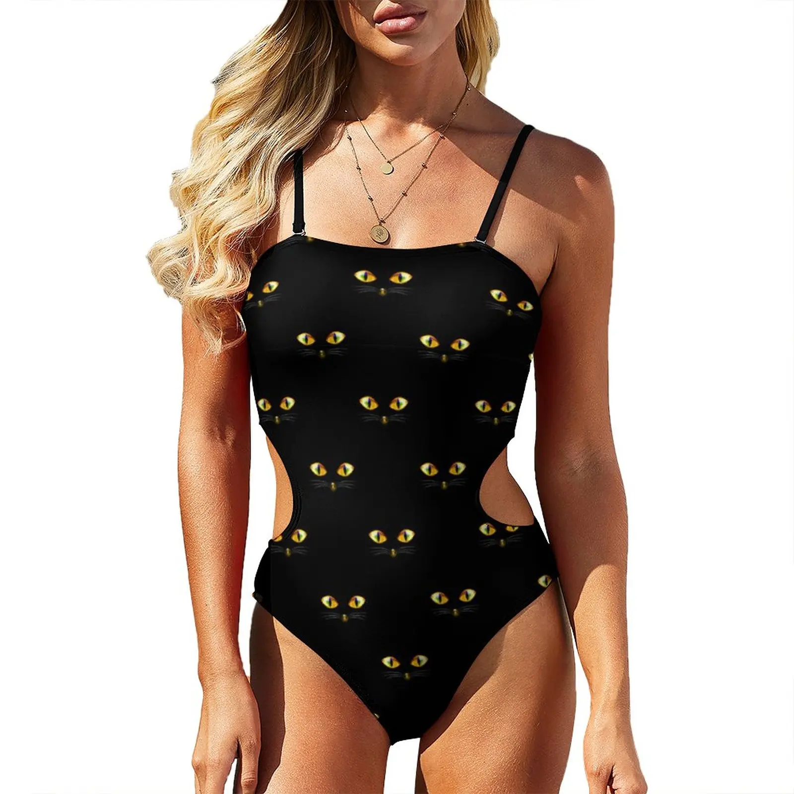 

Cat Eyes Print Swimsuit Funny Halloween Push Up Swimwear One Piece Monokini Sexy Stylish Surf Beach Wear Plus Size