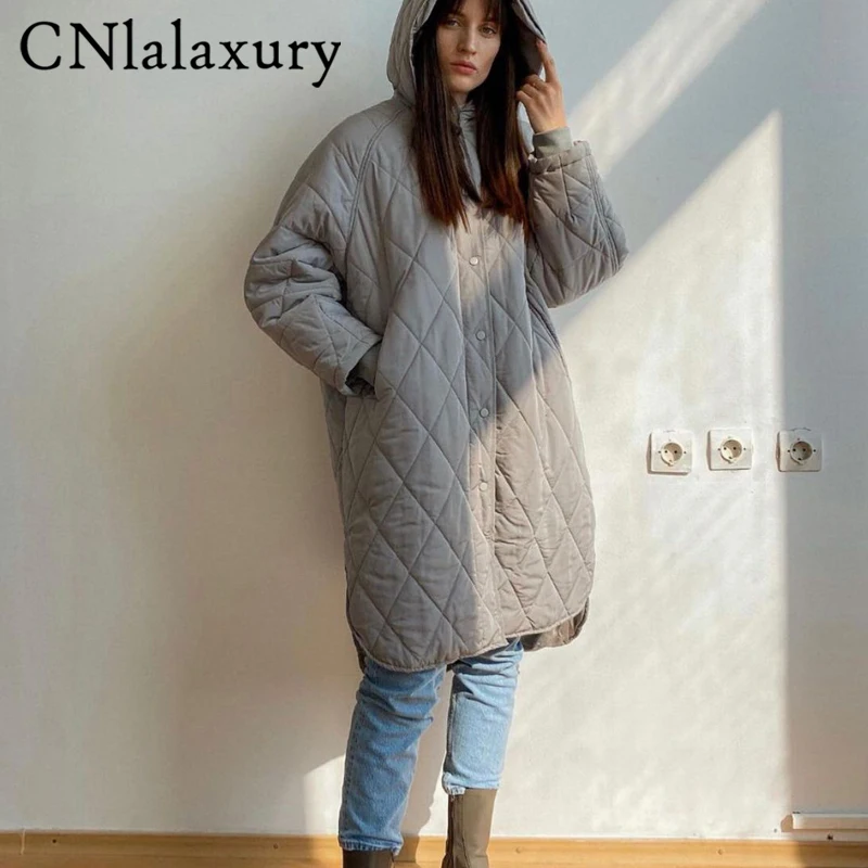 

CNlalaxury, новинка 2022, зимние женские винтажные клетчатые повседневные хлопковые куртки большого размера с карманами, пальто, женская верхняя о...