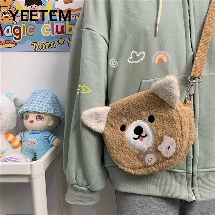 

Плюшевый медведь, милая мультяшная плюшевая сумка через плечо для женщин, 2021 японский новый стиль, медведь из овечьей шерсти, студенческий м...