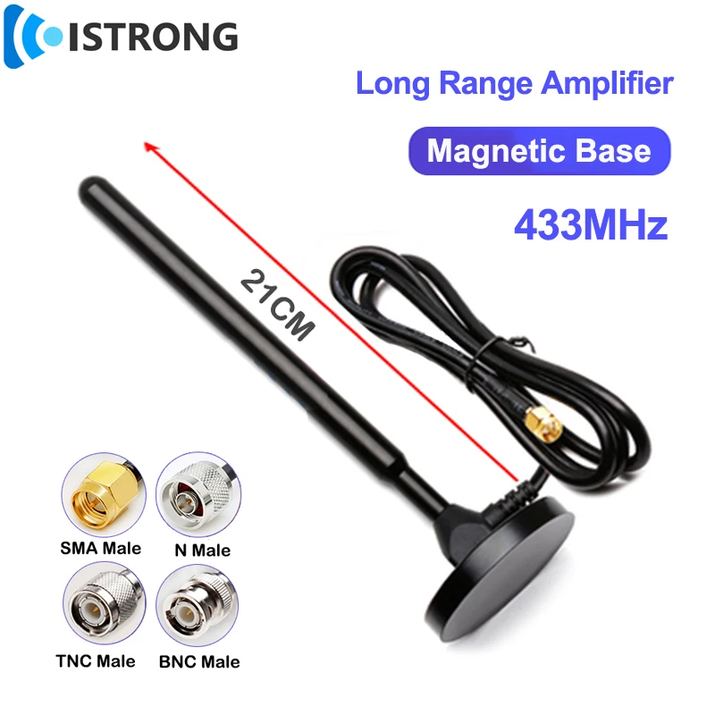 

Outdoor Long Range Lora Antenna 35dbi Amplifier With Magnetic Base 433MHz Signal Booster SMA TNC BNC N Male Copper Rod RG58