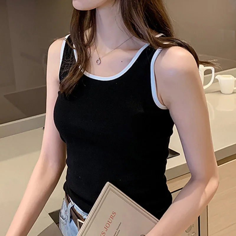 Женская винтажная блузка без рукавов черная или белая хлопковая лето 2022 |