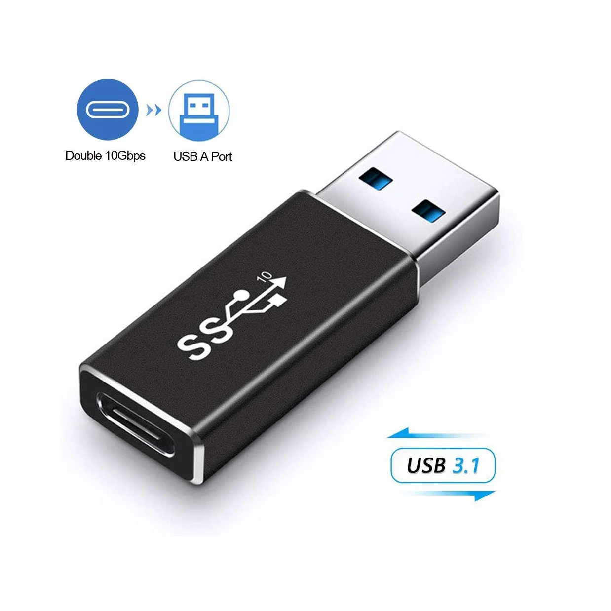 Фото Адаптер USB (штекер)/USB Type-C (разъем), поддержка зарядки и передачи данных, 10 Гбит/с, работа в две стороны, USB 3.1 GEN 2 №1