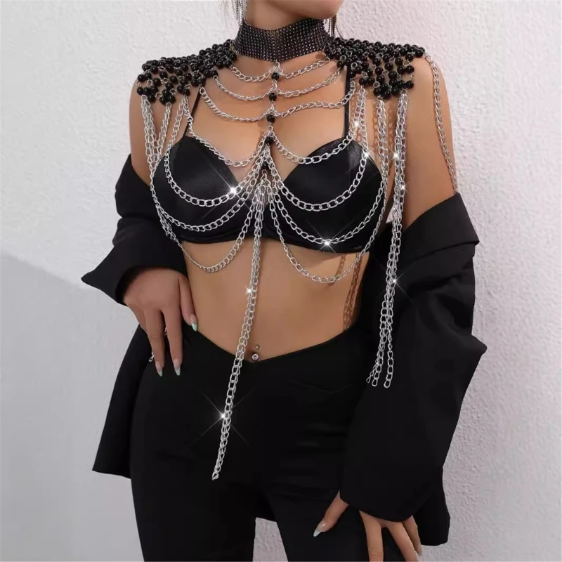 95AB женская цепочка на плечо с жемчугом и бисером многослойная металлическая