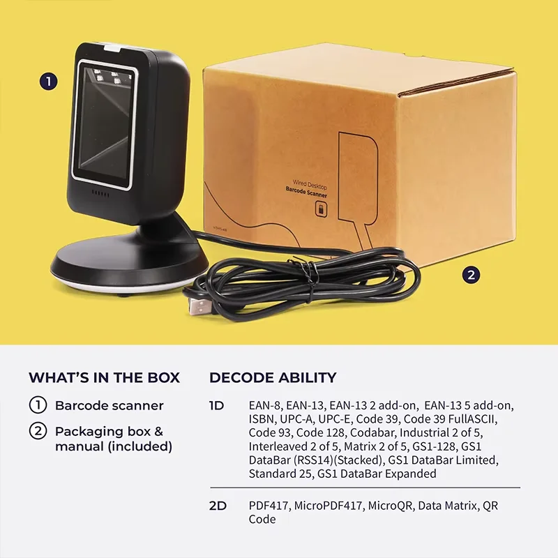 Сверхвысокопроизводительный ИК-датчик 2D QR-сканер Настольный считыватель