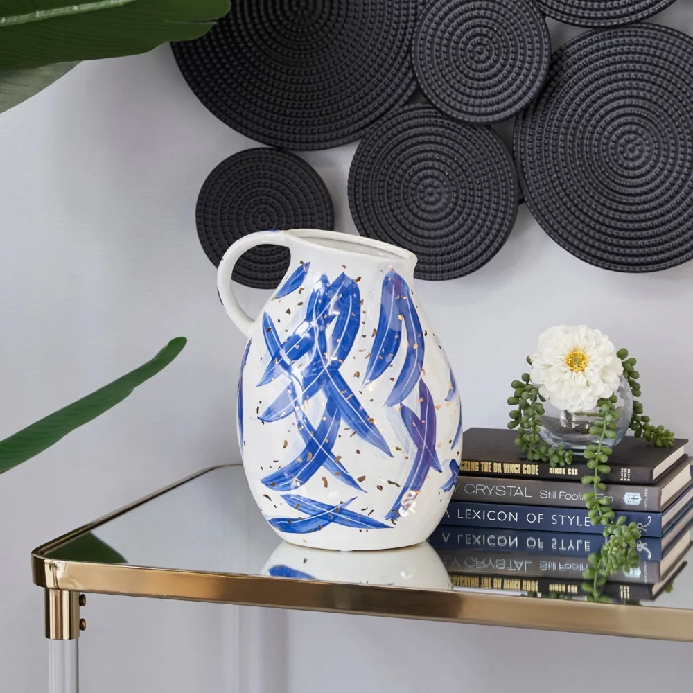 

Ceramic Vase Stoneware with Handle Living Room Entryway Hallway