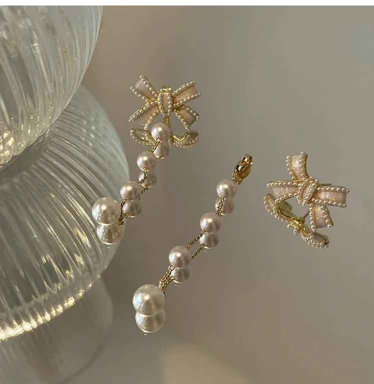 

Coconal Trendy Exquisite Sparkling Zircon Bow Stud Earrings Boho Contrast Color Polka Dot Pearl Earrings Jewelry for Women Gifts
