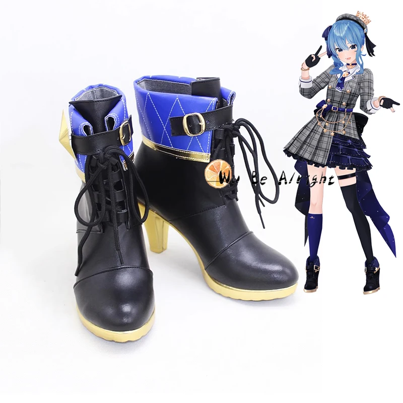 

Ботинки для косплея аниме Vtuber Hoshimachi Suisei, кожаная обувь, реквизит для косплея, хэллоуин, женская обувь для девочек