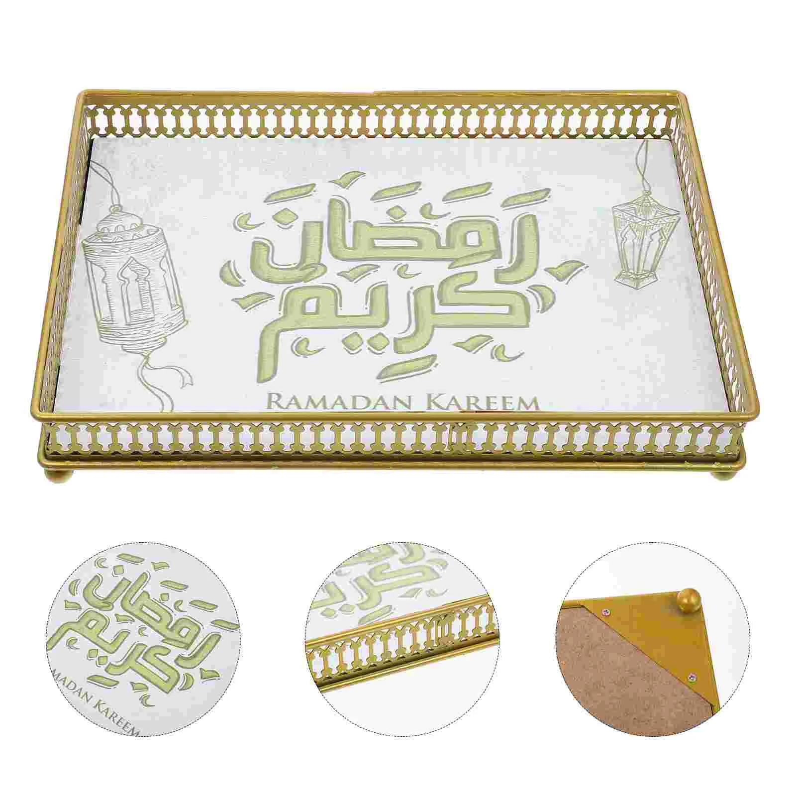 

Tray Eid Ramadan Serving Plate Mubarak Party Muslim Platter Islamic Holder Decorations Home Buffet Snack Plates Decoration Table