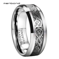 classic black carbide fiber inlay tungsten dragon ring for men band 8mm comfort fit