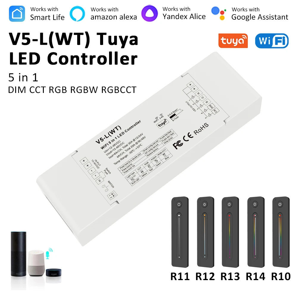 Блок управления светодиодной лентой RGB RGBW RGBCCT Tuya Smart Life, Одноцветный диммер, 12 В, 24 В, 36 В, 48 В, RF, 2,4G, Wi-Fi, сенсорный пульт дистанционного управления