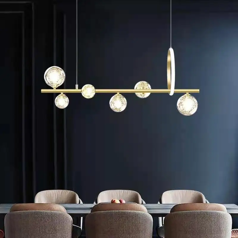 

Unique Modern Gypsophila Led Beads Pendant Light Dining Table Straight Metal Hanging Lamp Nordic Glass Bubble Suspend Lamparas