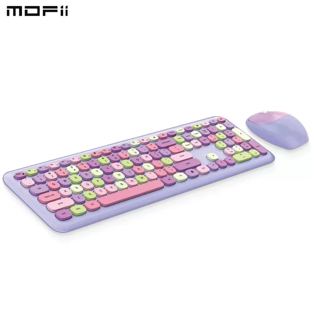 

Mofii 666 Keyboard Mouse Combo Wireless 2.4G Mixed Color 110 Key Keyboard Mouse Set with Round Punk Keycaps for Girl