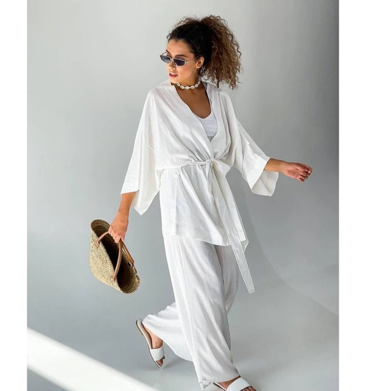

Solid Color Women's Pajamas Robe Sets Drop Sleeve Sexy Woman Nightie Loose Flare Bathrobe Female Roomware Peignoirs For Women