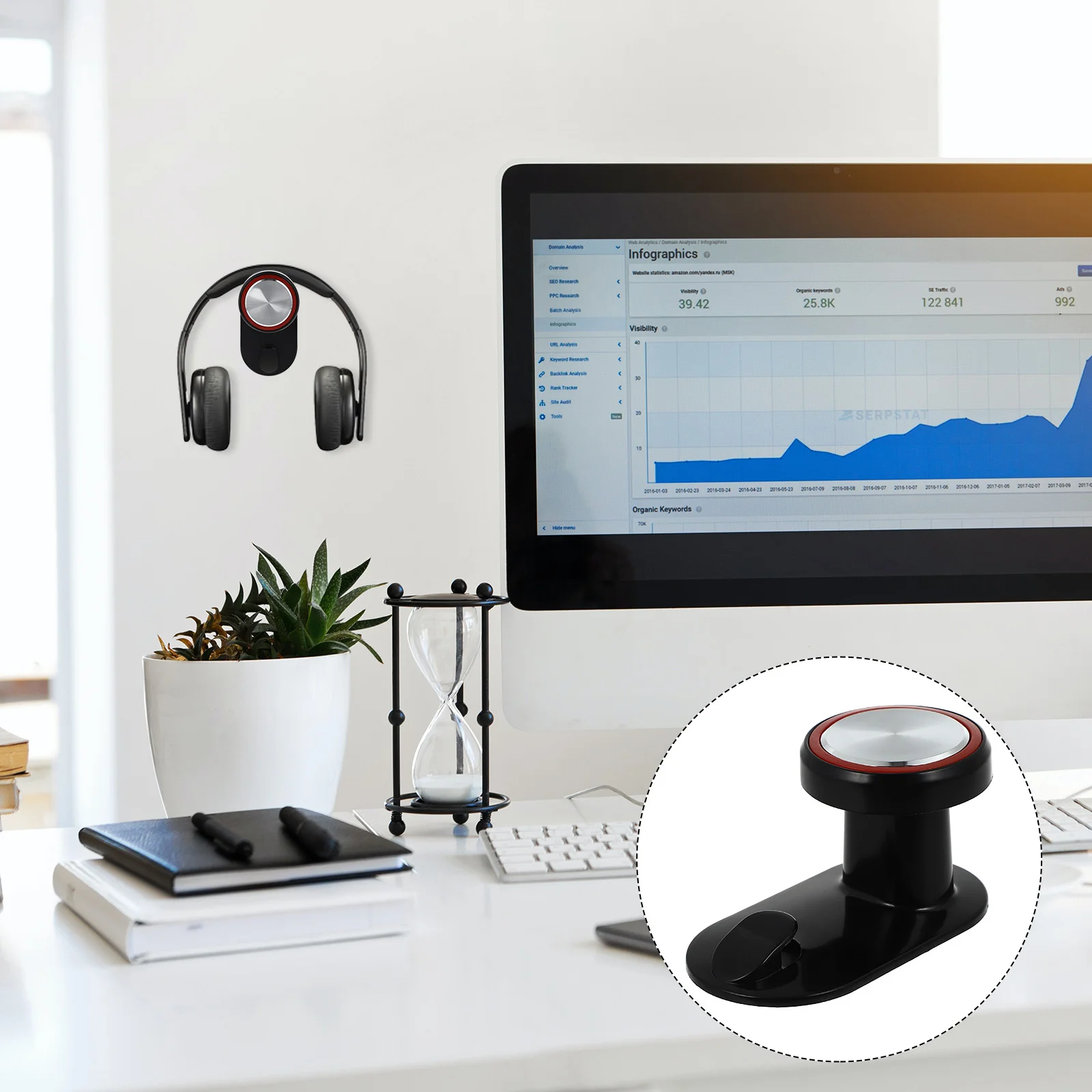 

Headphone Holder Headset Rack Earphone Stand Hanger Universal Desk Hook Clip Pc Gaming Adhesive Extensible Wall Stick Cables