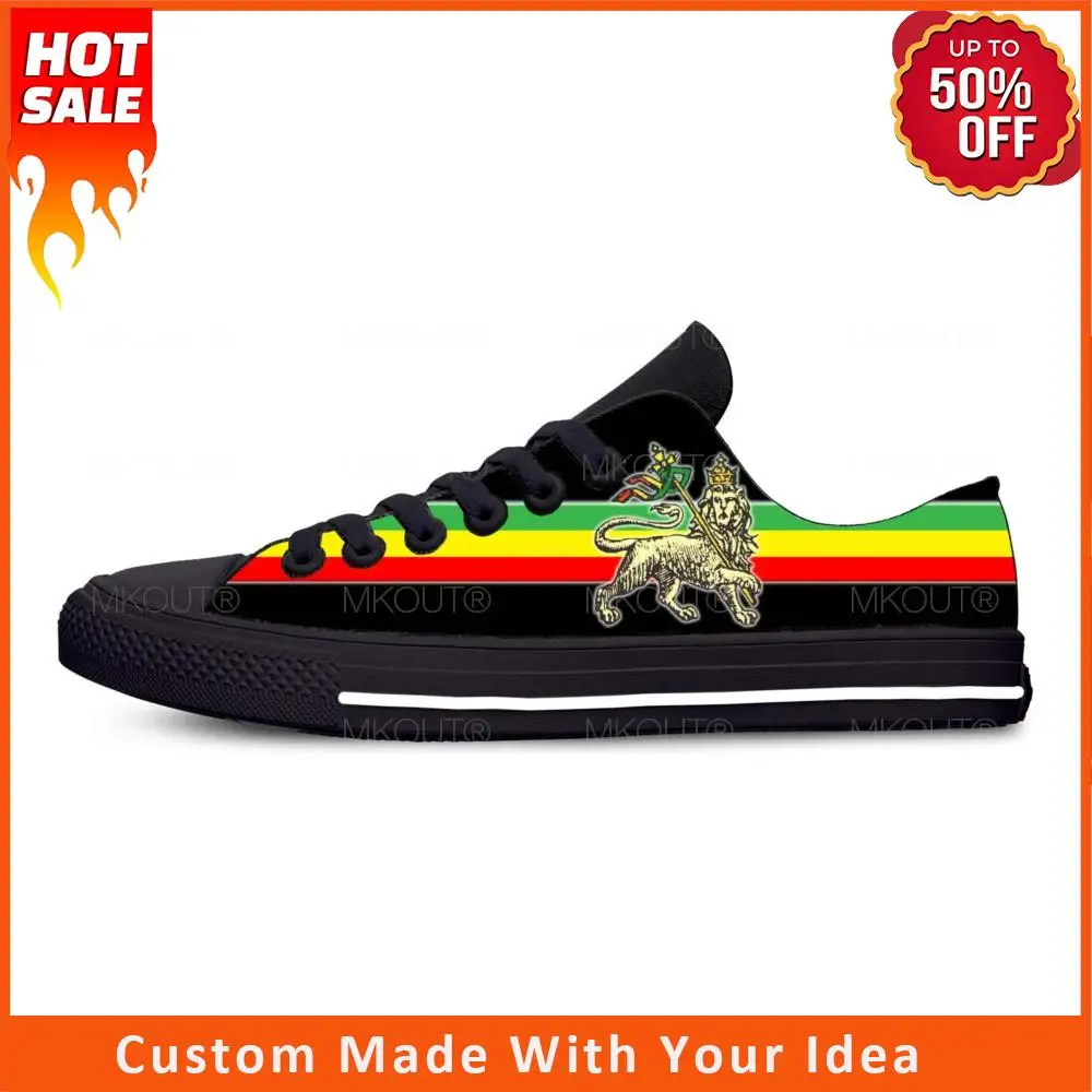 

Ethiopia Ethiopian Flag Lion of Judah Rastafarian Casual Cloth Shoes Low Top Comfortable Breathable 3D Print Men Women Sneakers