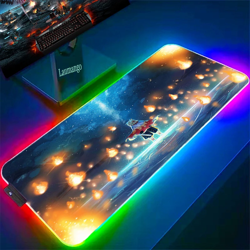 

Большой коврик для мыши 900x400, коврик для мыши со светодиодной подсветкой, рассекающим демонов, размер Xxl, игровые коврики для настольного ПК, ...