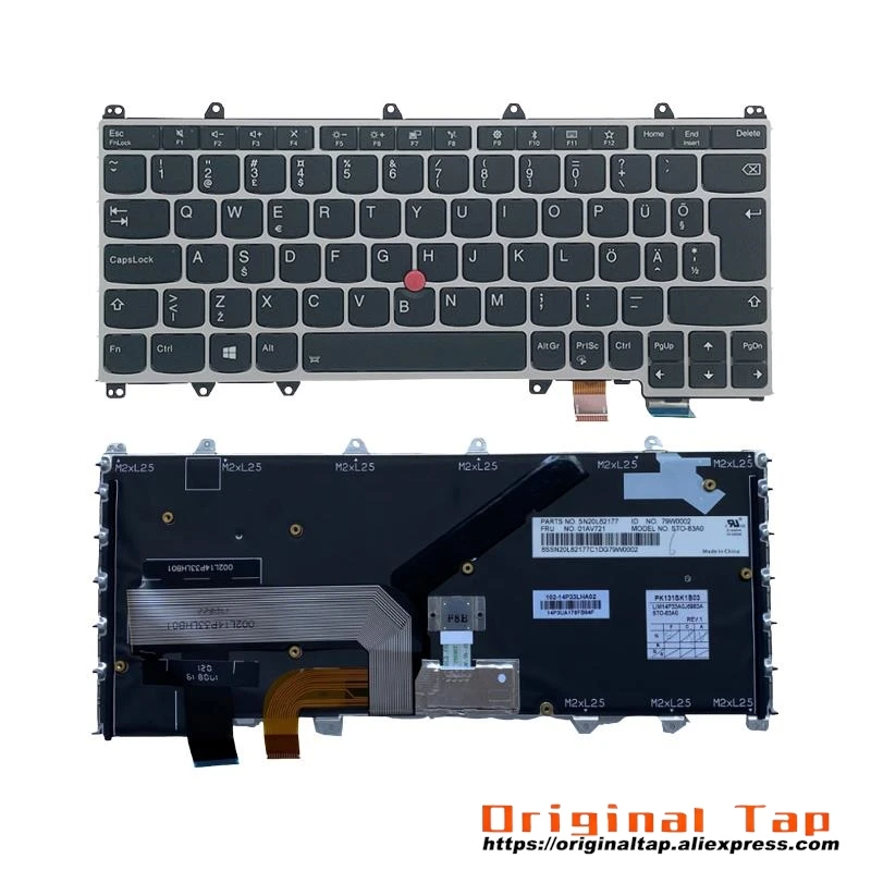 Клавиатура с подсветкой EE Estonian для Lenovo Thinkpad X380 Yoga 370 01EN464 01AV753 01HW691 01HX136
